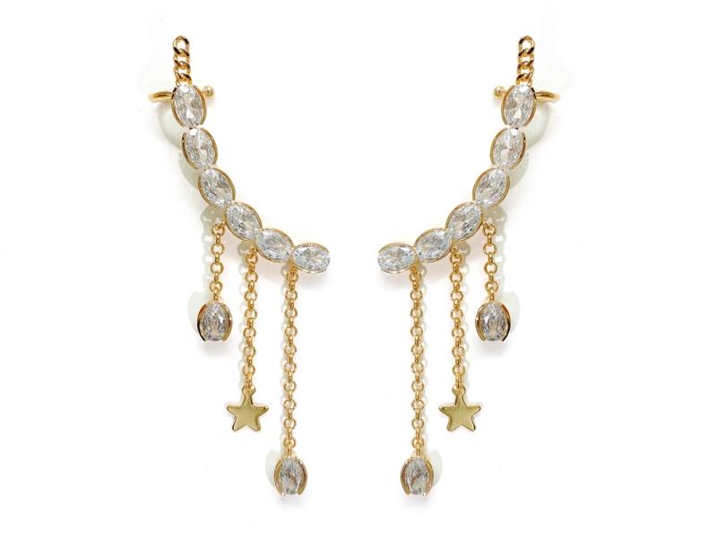 [Ozel] Shiny BRASS Cubic Zirconia Ear Cuff