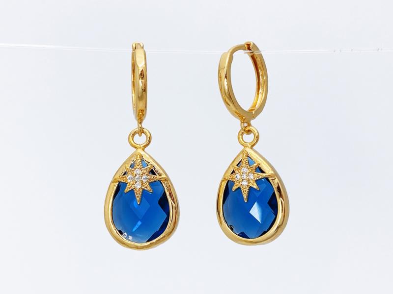 [Ozel] Shiny BRASS Cubic Zirconia/Glass Earring