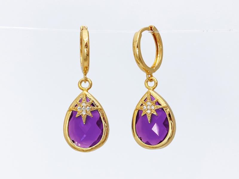 [Ozel] Shiny BRASS Cubic Zirconia/Glass Earring