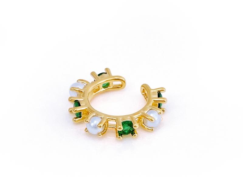 [Ozel] Shiny BRASS/ACRYLIC Pearl/Cubic Zirconia Ear Cuff