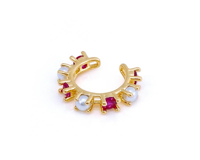 [Ozel] Shiny BRASS/ACRYLIC Pearl/Cubic Zirconia Ear Cuff