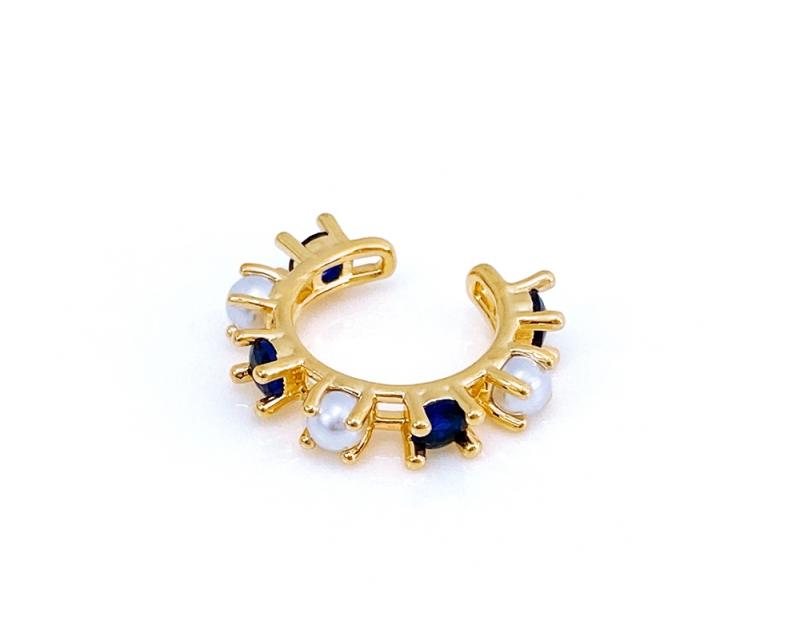 [Ozel] Shiny BRASS/ACRYLIC Pearl/Cubic Zirconia Ear Cuff