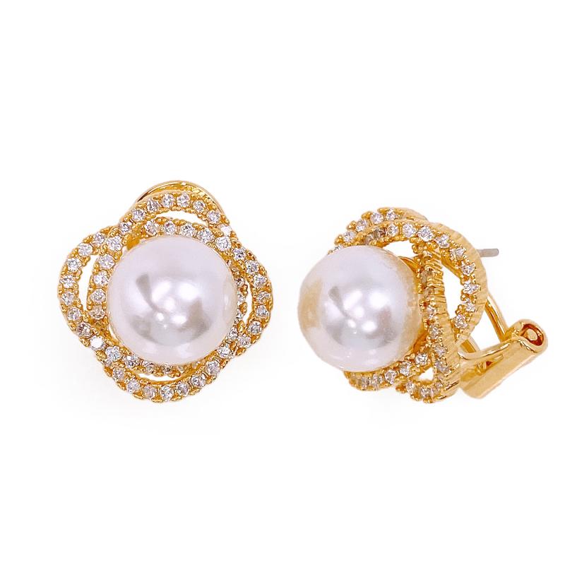[Ozel] Shiny BRASS Pearl/Cubic Zirconia Earring