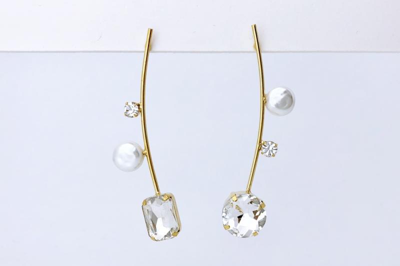 [Ozel] Layered crystal pearl earrings