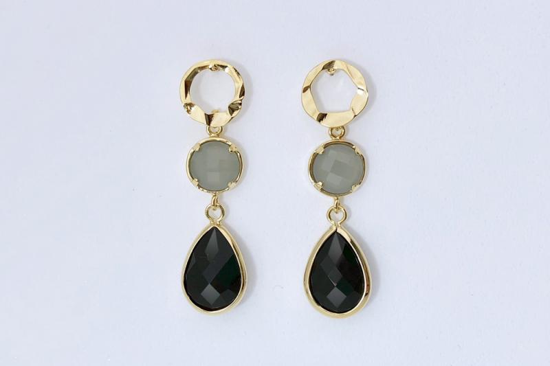 [Ozel] Sophisticated glossy brass glass earrings