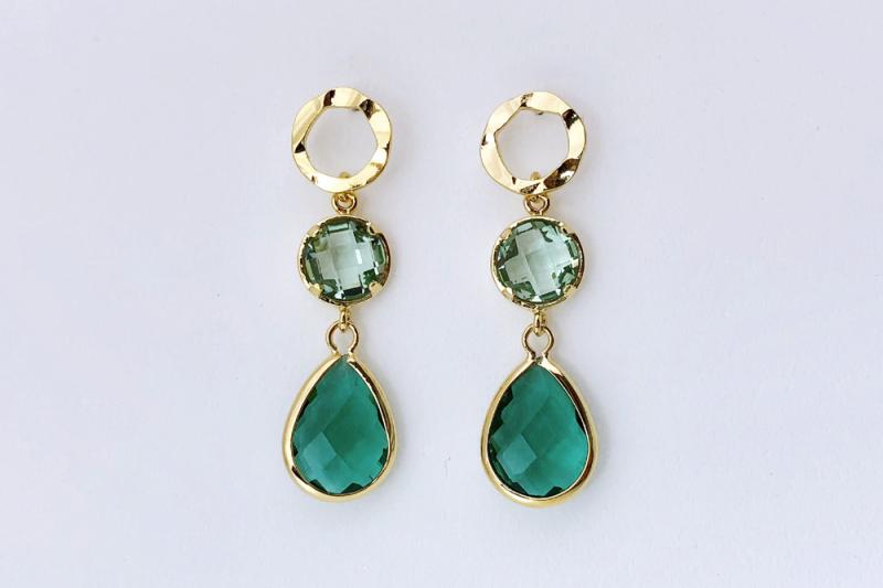 [Ozel] Subtle charm glossy brass glass earrings