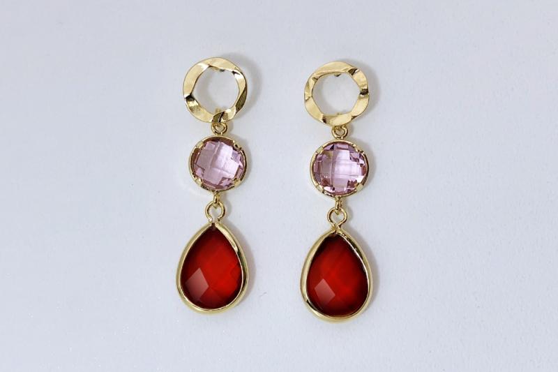 [Ozel] Layered Glossy Brass Glass Earrings