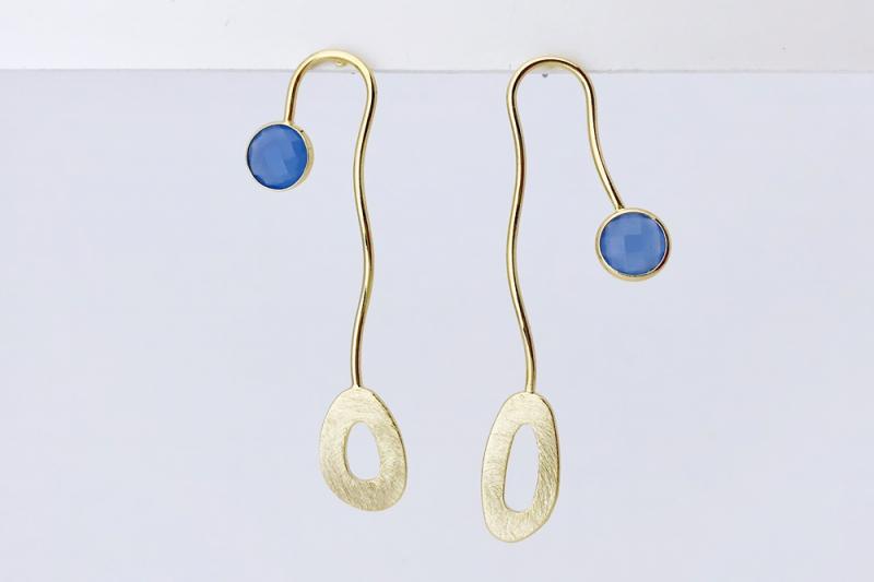 [Ozel] Wedding Guest Look Asymmetrical Curve Glossy Glass Earrings