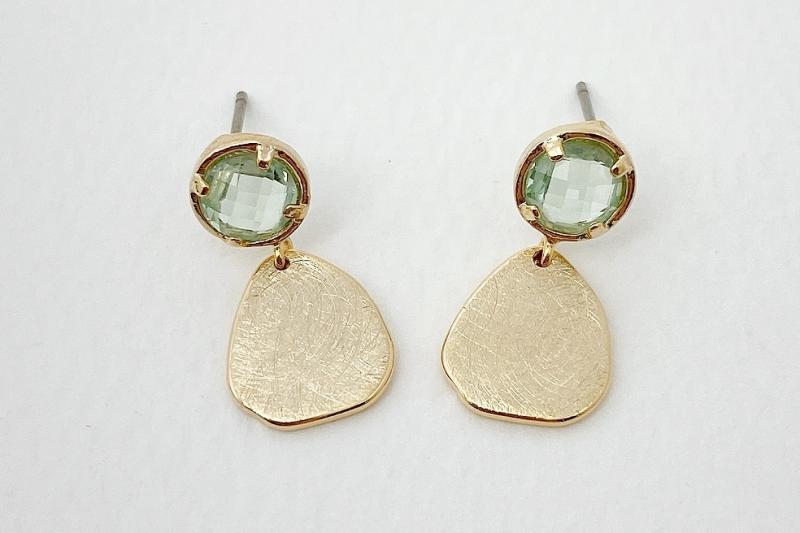[Ozel] Modern Classic Asymmetrical Curve Brass Glass Earrings