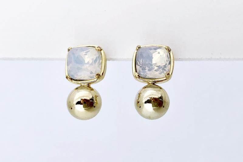 [Ozel] Chic Point Brass Glass Earrings