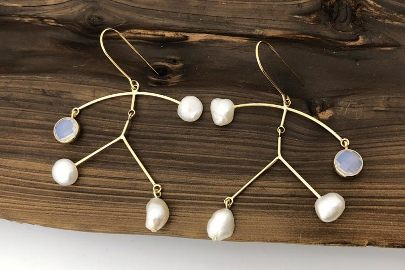 [Ozel] Casual Mood Pearl Glass Earrings