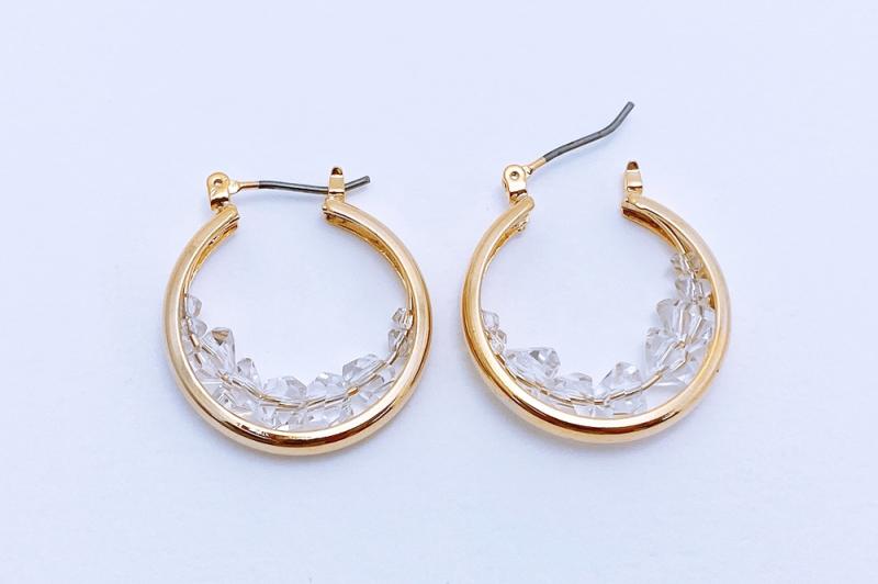 [Ozel] Casual Mood Glossy Crystal Brass Glass Bead Earrings