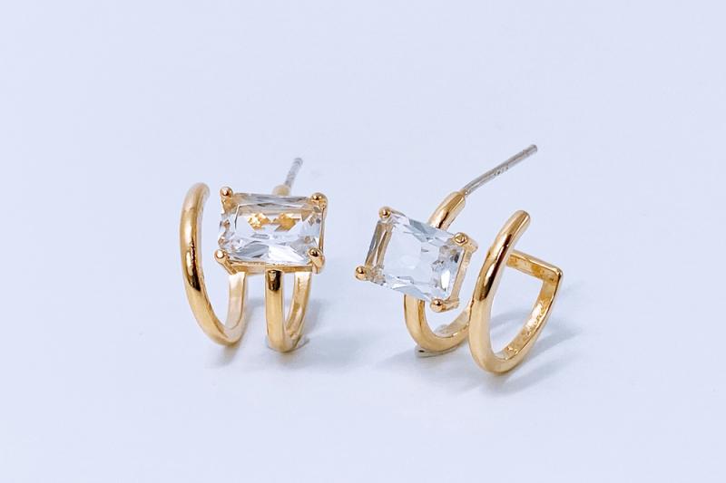 [Ozel] Delicate Glossy Brass Glass Earrings