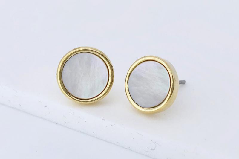 [Ozel] Modern Classic Glossy Zinc Alloy Natural Mother-of-Pearl Earrings [