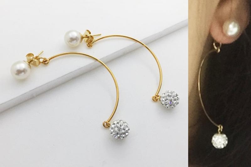 [Ozel] Shiny BRASS Pearl Earring