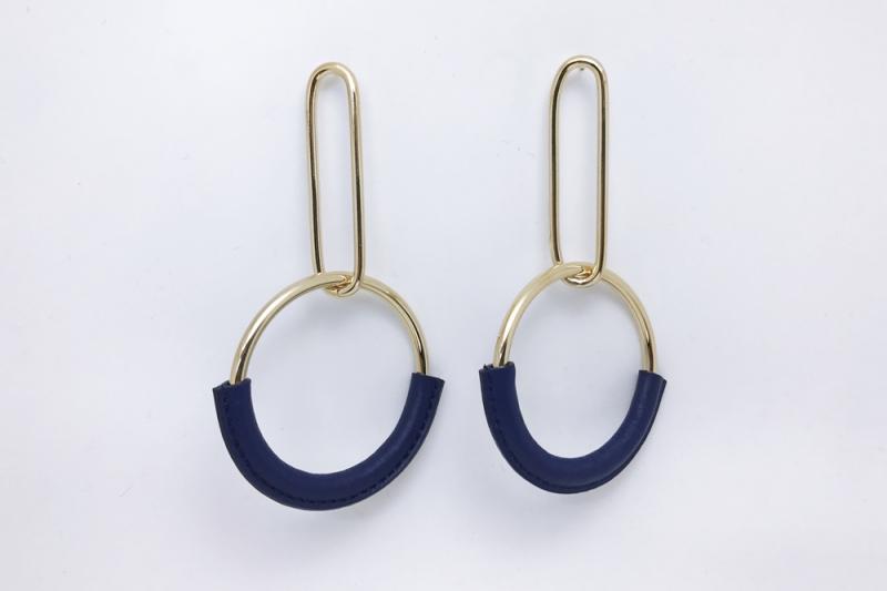 [Ozel] Shiny BRASS/LEATHER Earring
