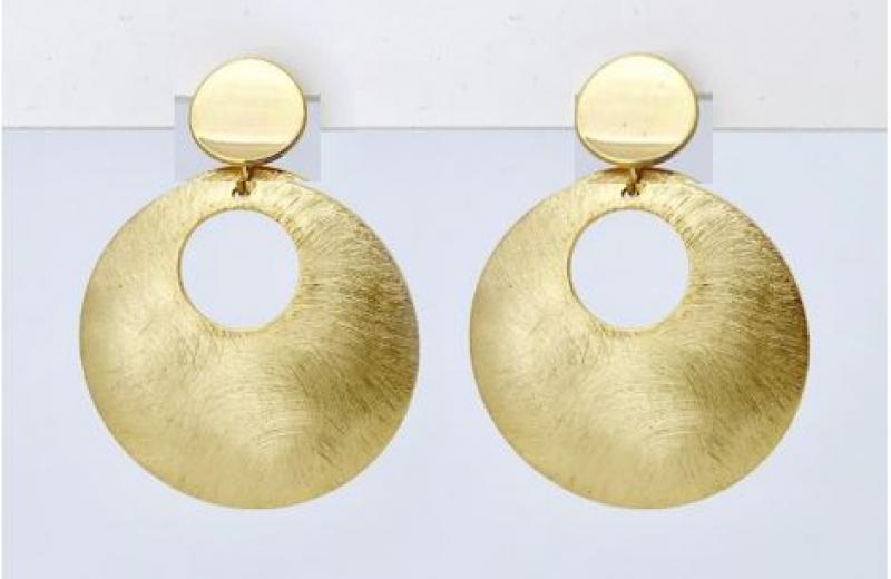 [Ozel] Unique Mood Asymmetrical Curve Glossy Brass Earrings