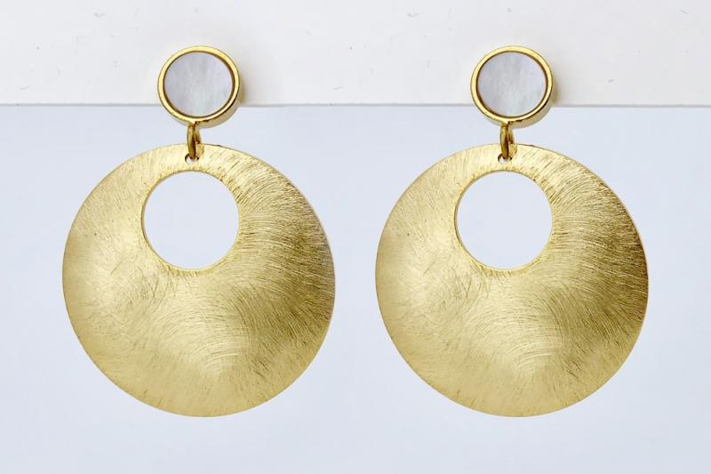 [Ozel] Curved BRASS MOP(Pearl) Earring