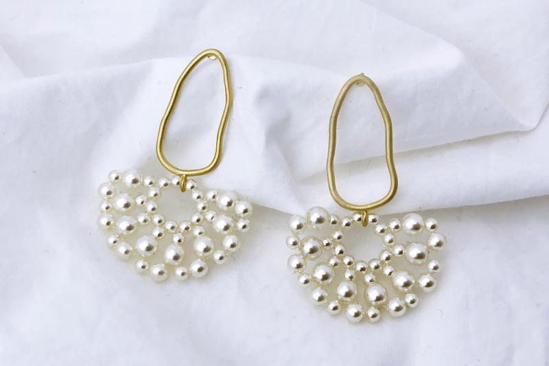 [Ozel] Chic Point Brass Pearl Earrings