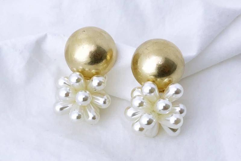 [Ozel] Romantic Mood Vintage Plated Brass Pearl Earrings