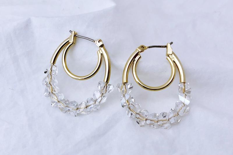 [Ozel] Sophisticated Glossy Crystal Brass Bead Earrings