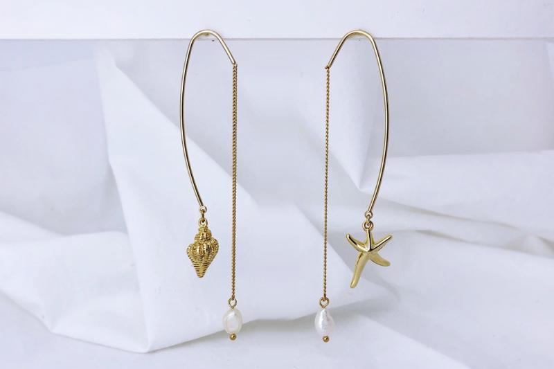 [Ozel] Statement Look Glossy Brass Pearl Zinc Alloy Earrings