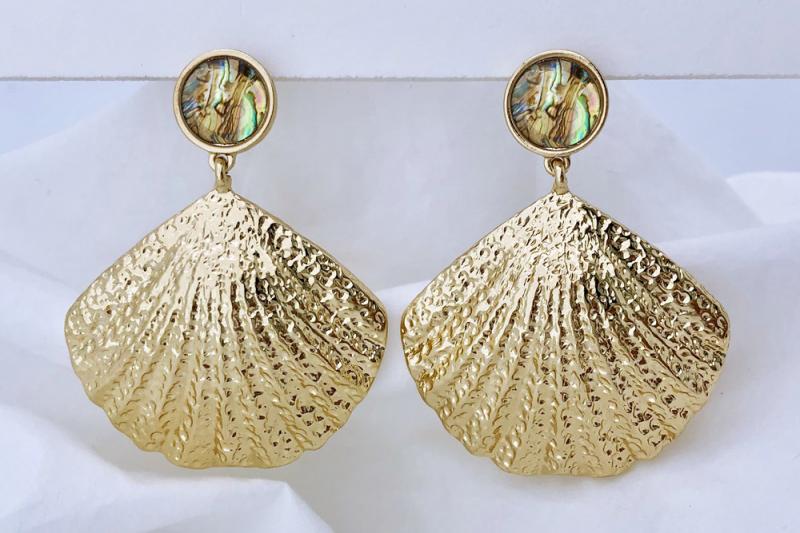 [Ozel] Romantic Mood Vintage Plated Natural Abalone Shell Zinc Alloy Earrings
