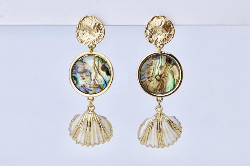 [Ozel] Romantic Mood Vintage Plated Natural Abalone Shell Zinc Alloy Earrings