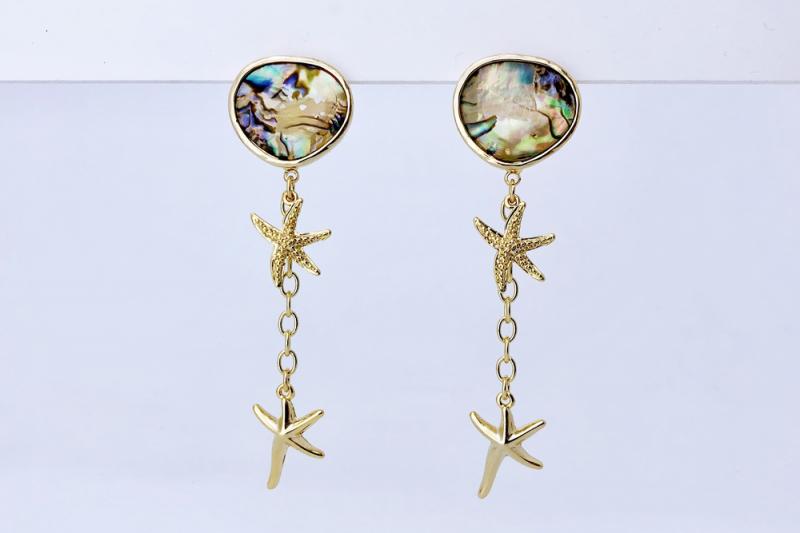 [Ozel] Daily Point Glossy Chain Natural Abalone Shell Surgical Steel Zinc Alloy Earrings