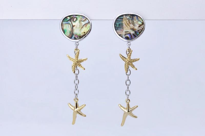 [Ozel] Girlfriend Gift Glossy Chain Natural Abalone Shell Surgical Steel Zinc Alloy Earrings