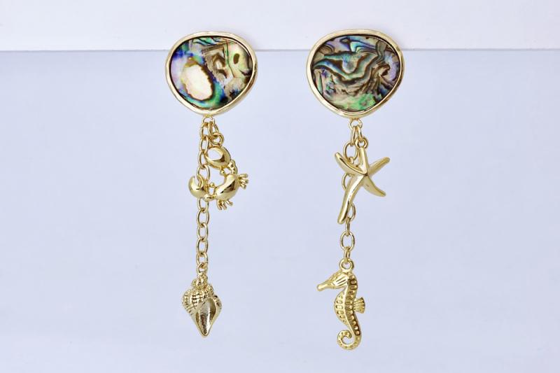 [Ozel] Modern Classic Glossy Chain Natural Abalone Shell Surgical Steel Zinc Alloy Earrings