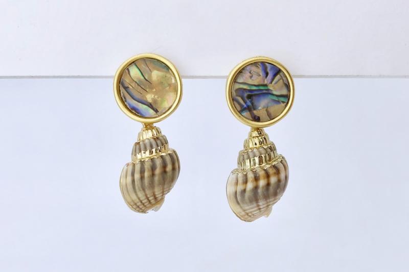 [Ozel] Modern Classic Glossy Natural Abalone Shell Zinc Alloy Earrings