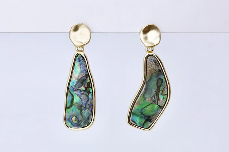 [Ozel] Romantic Mood Vintage Plated Natural Abalone Shell Brass Zinc Alloy Earrings