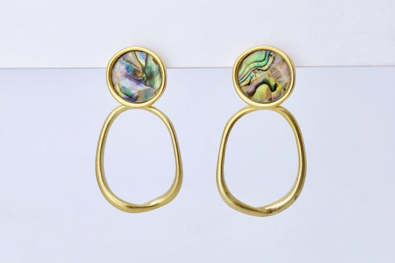 [Ozel] Trendy Glossy Natural Abalone Shell Zinc Alloy Earrings
