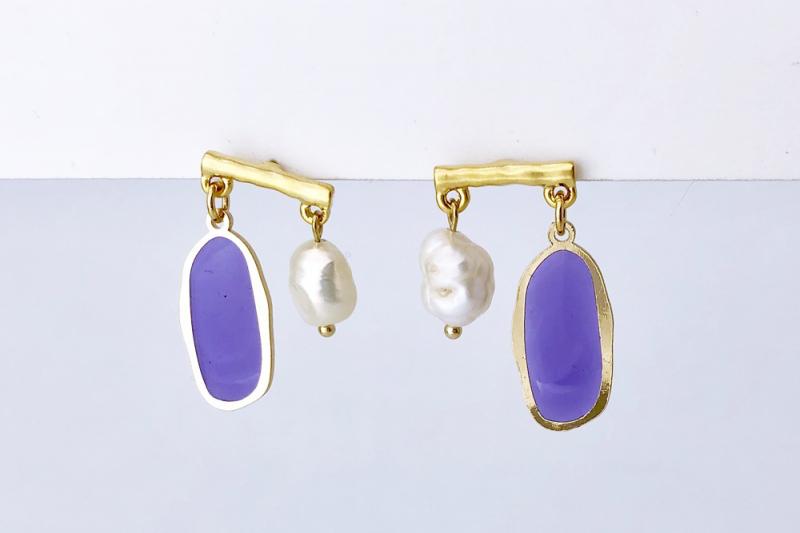 [Ozel] Shiny BRASS/ZINC Pearl Earring