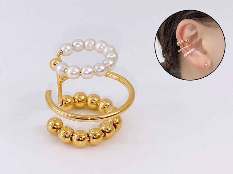 [Ozel] Shiny BRASS/ACRYLIC Pearl Ear Cuff