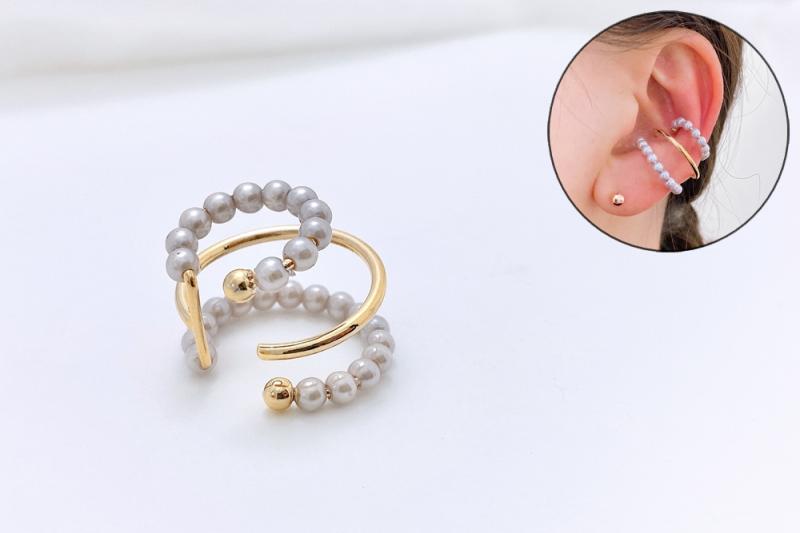 [Ozel] Vintage Vibe Glossy Brass Pearl Ear Cuff