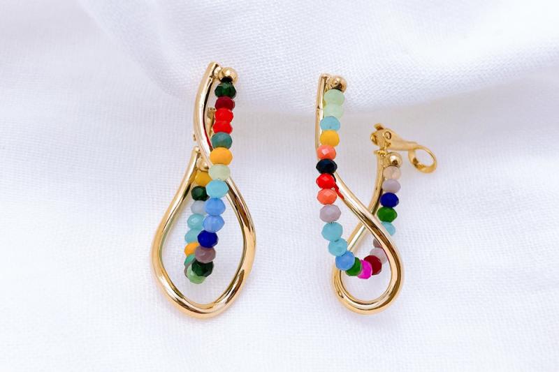 [Ozel] Statement Look Glossy Brass Glass Bead Earrings