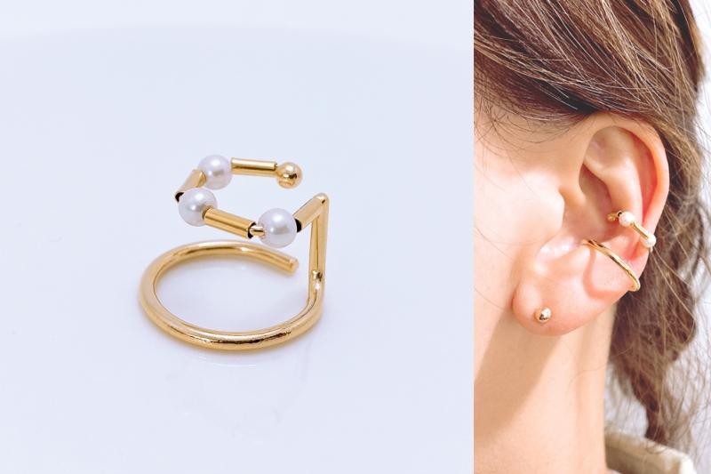 [Ozel] Modern Classic Brass Pearl Ear Cuff