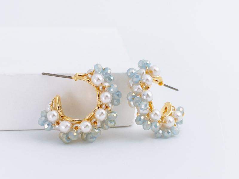 [Ozel] Shiny BRASS/ACRYLIC Pearl/Glass Earring