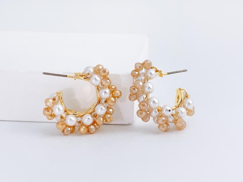 [Ozel] Shiny BRASS/ACRYLIC Pearl/Glass Earring