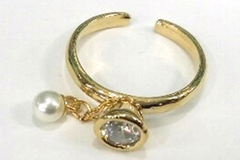[Ozel] Vintage-inspired Glossy Brass Pearl Cubic Ring