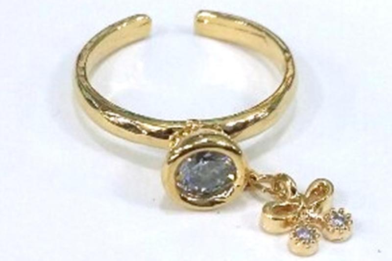 [Ozel] Simple minimal glossy brass cubic zirconia ring