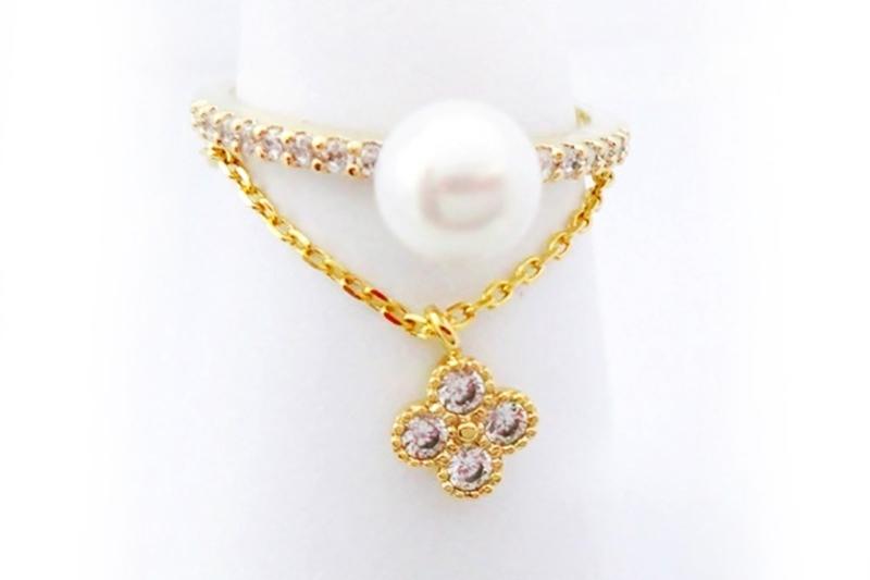 [Ozel] Daily Point Glossy Brass Pearl Cubic Ring