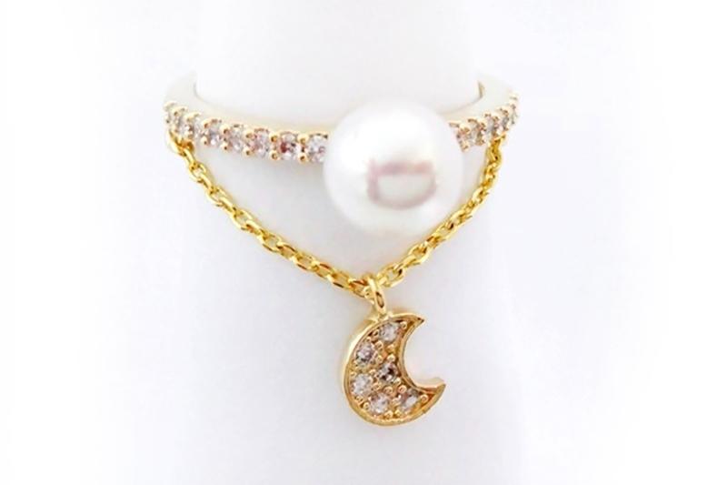 [Ozel] Stylish Glossy Brass Pearl Cubic Ring