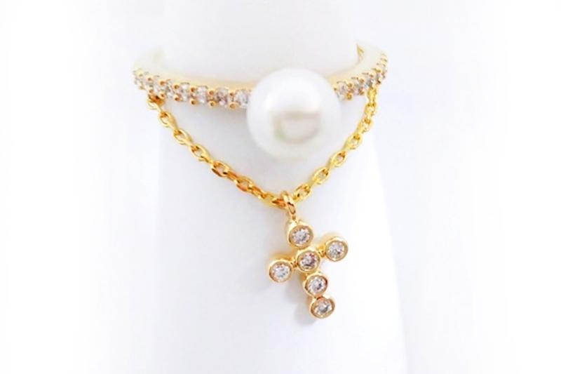 [Ozel] Girlfriend Gift Glossy Brass Pearl Cubic Ring