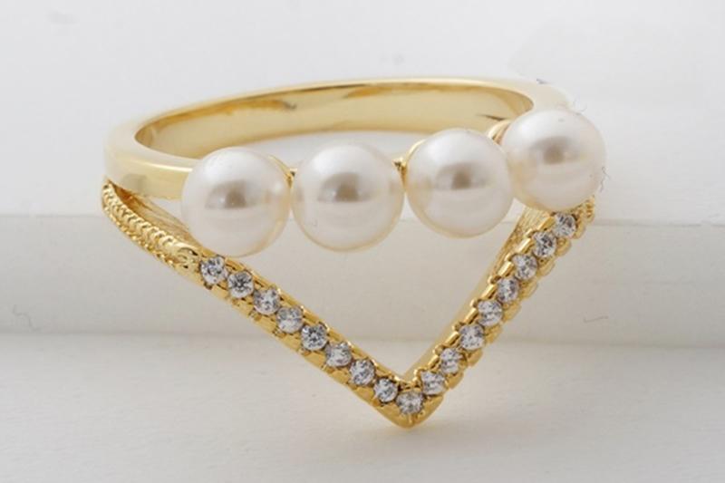 [Ozel] Layered Glossy Acrylic Brass Pearl Cubic Ring