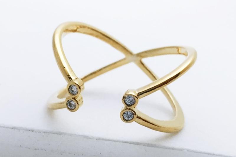 [Ozel] Chic Point Glossy Brass Cubic Ring