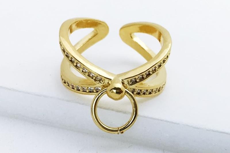 [Ozel] Statement Look Glossy Brass Cubic Ring