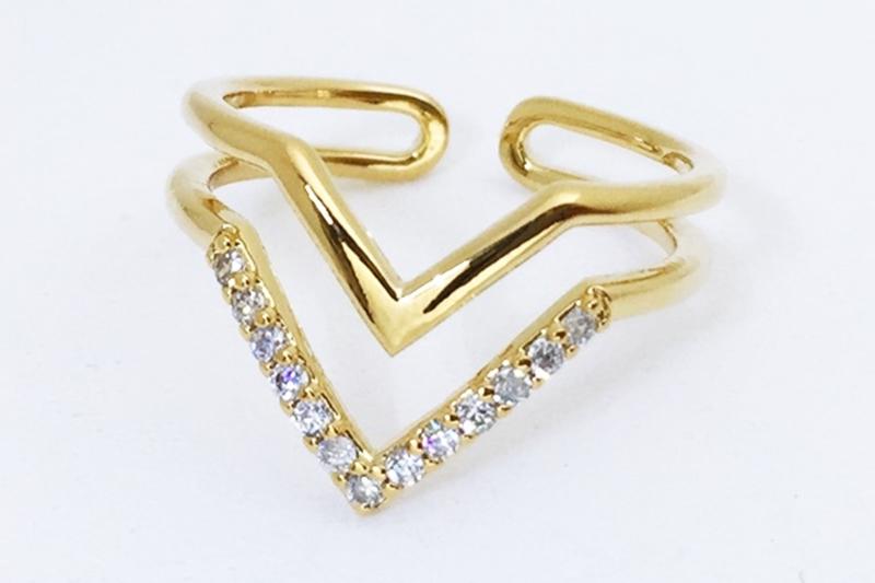 [Ozel] Chic Statement Glossy Brass Cubic Ring